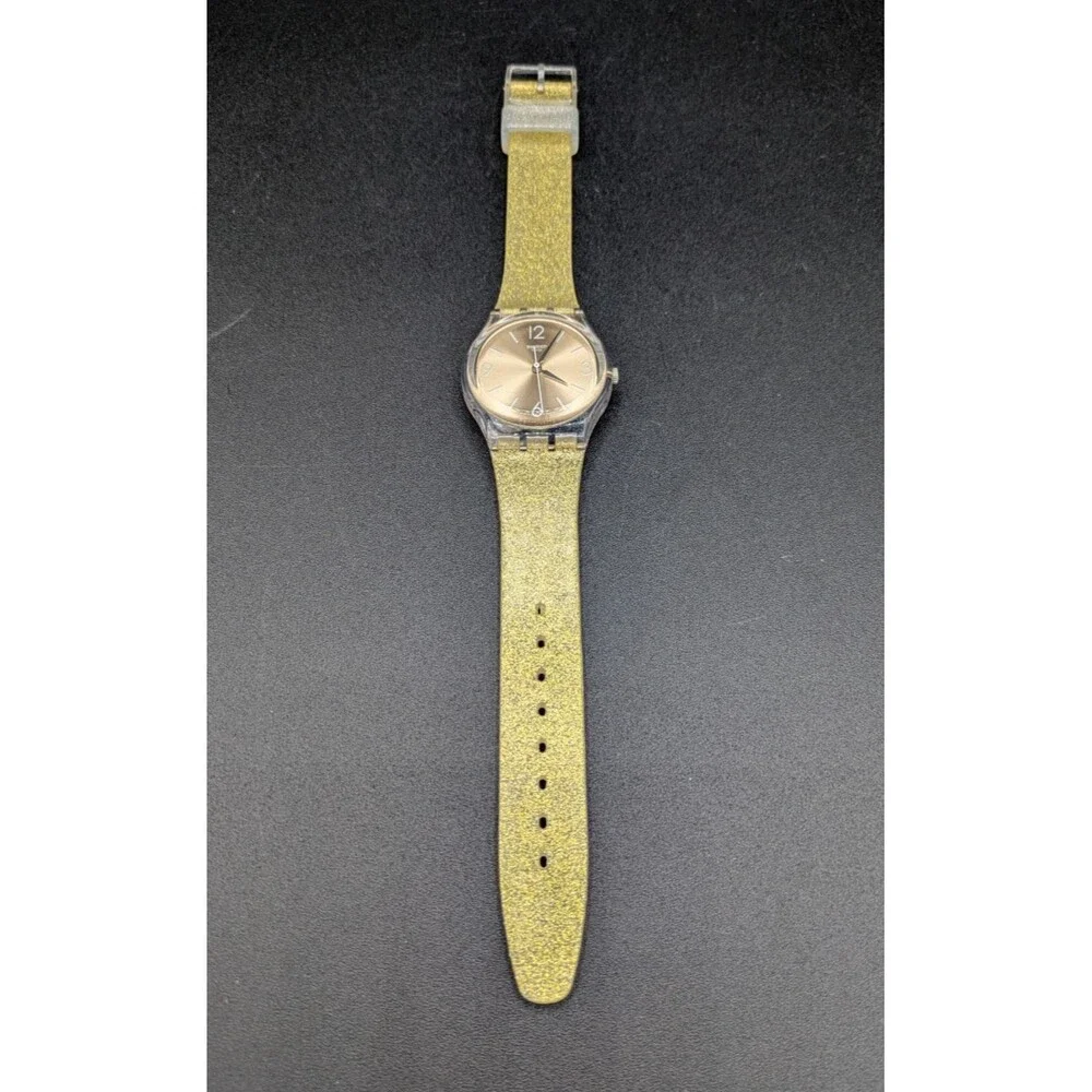 Swatch Gent Sunblush GE242C Gold Glitter Quartz Watch